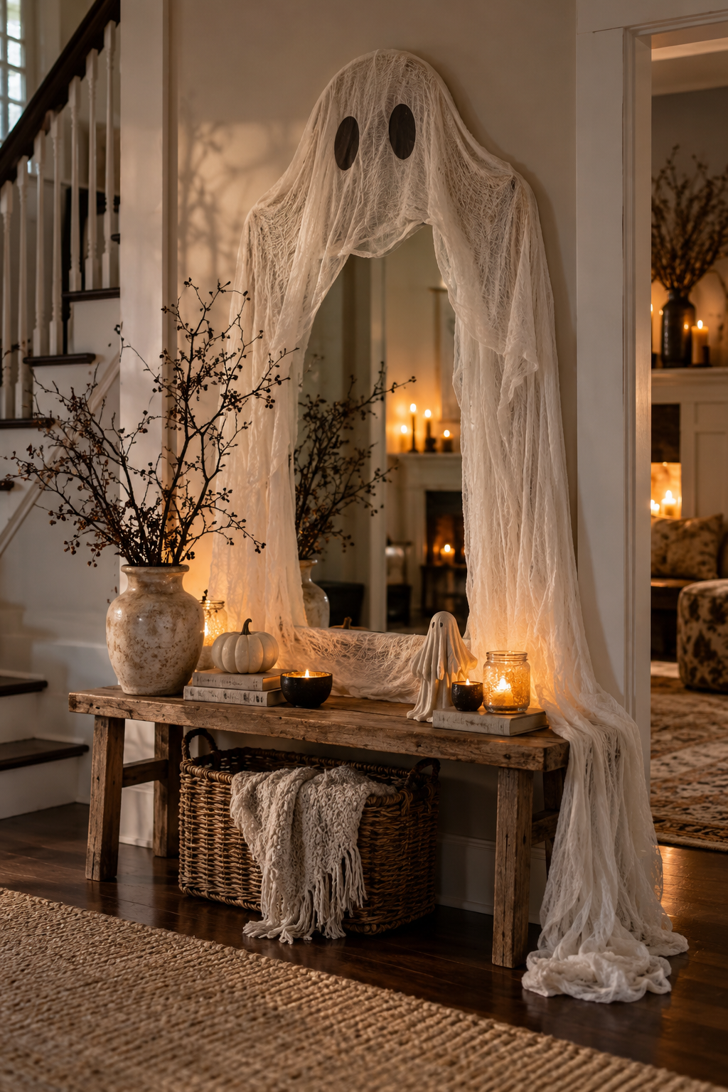 Make a Draped Mirror Ghost styled as DIY ghost decor ideas