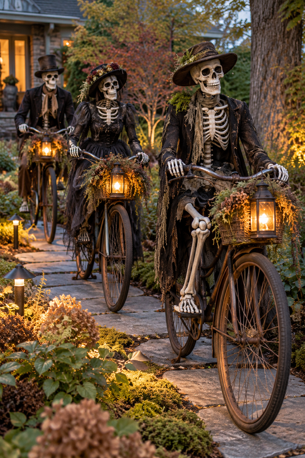 Make a Skeleton Bicycle Parade styled as skeleton yard display ideas