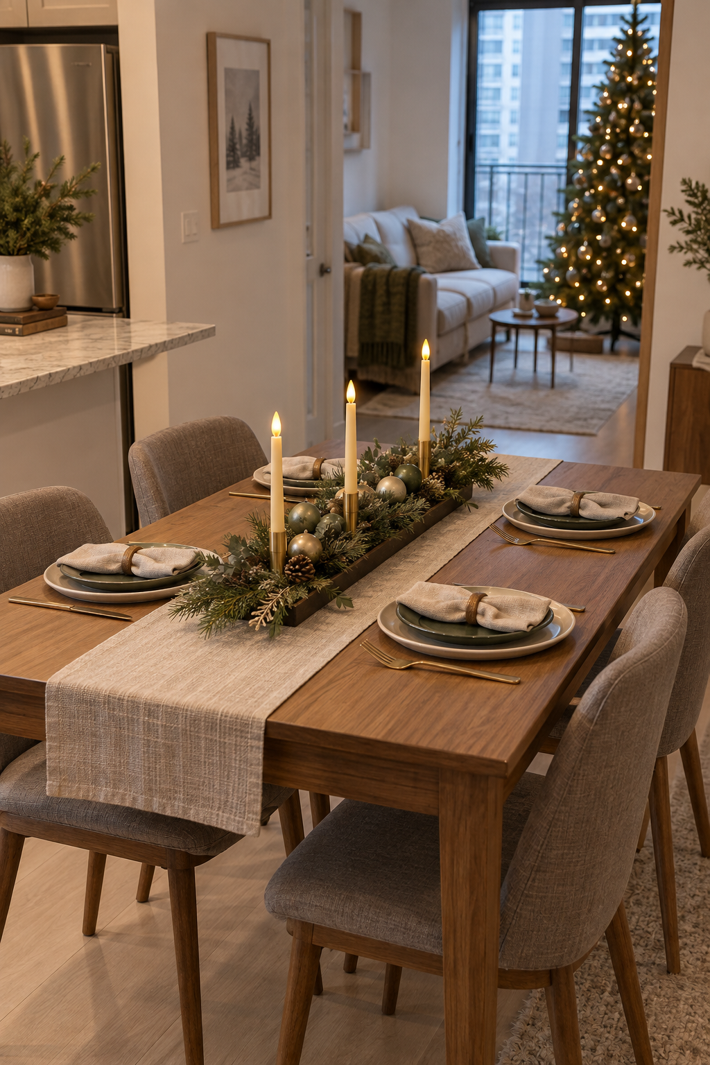 Decorate a small apartment dining table for Christmas