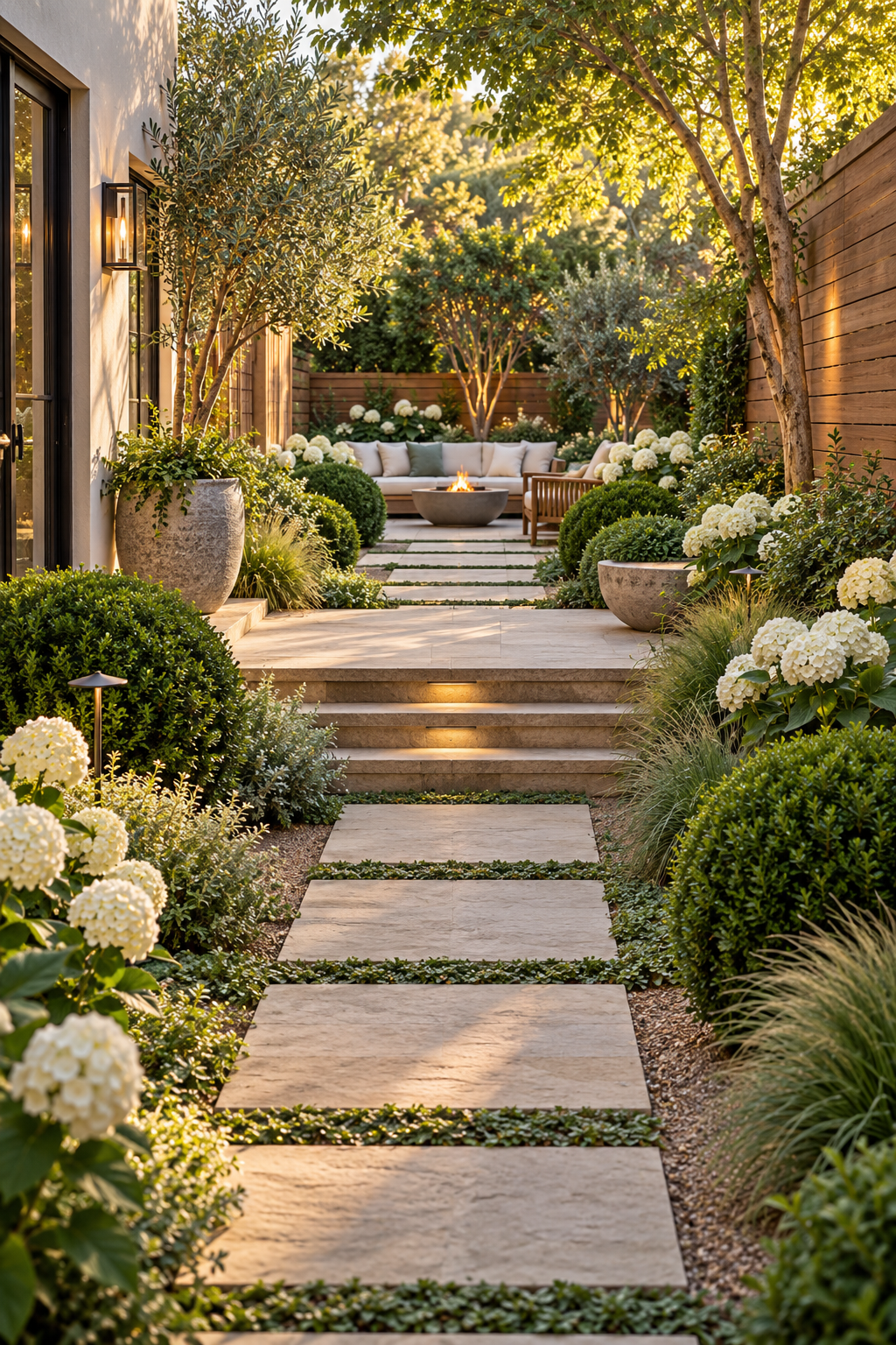 Use Repetition to Make the Space Feel Larger in a small backyard garden