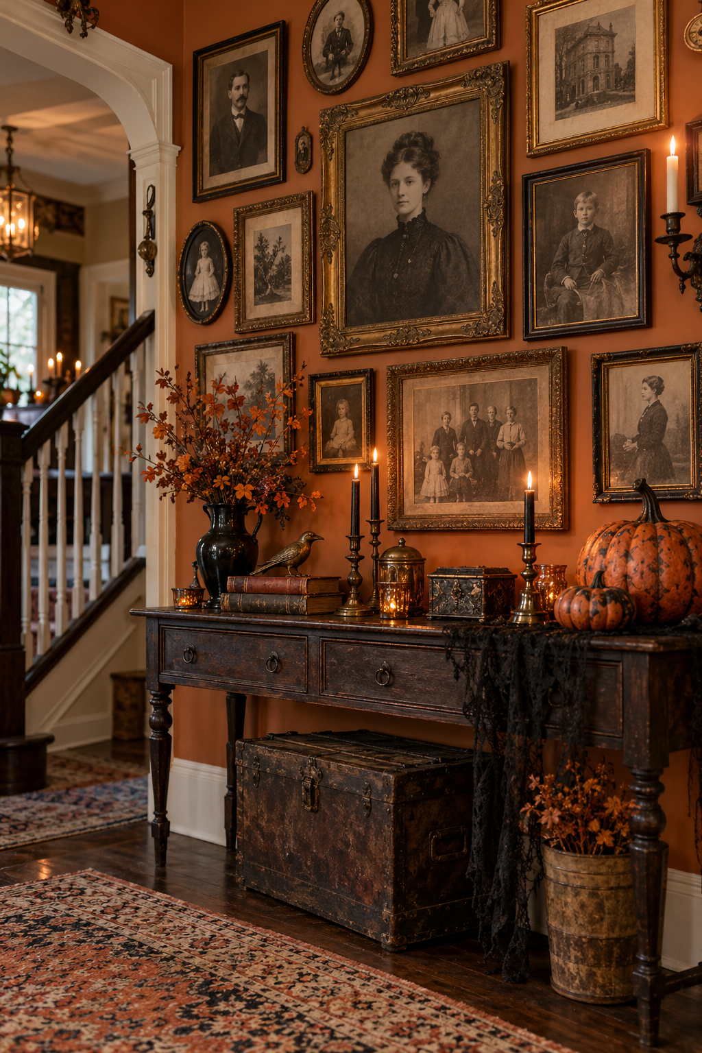 Create a Sepia Family Portrait Wall styled as vintage Halloween decor ideas