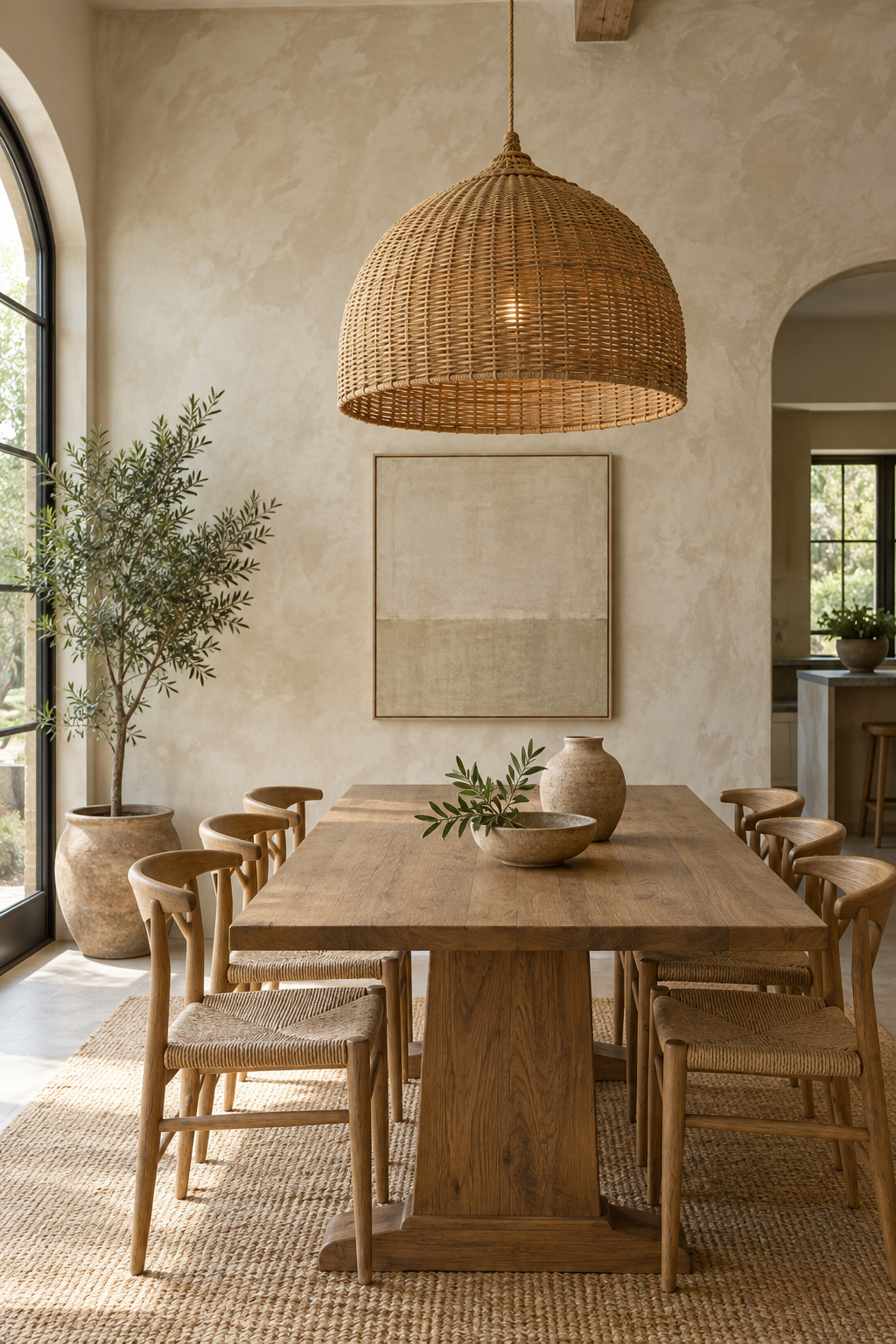 Pair Woven Lighting with Limewash Walls