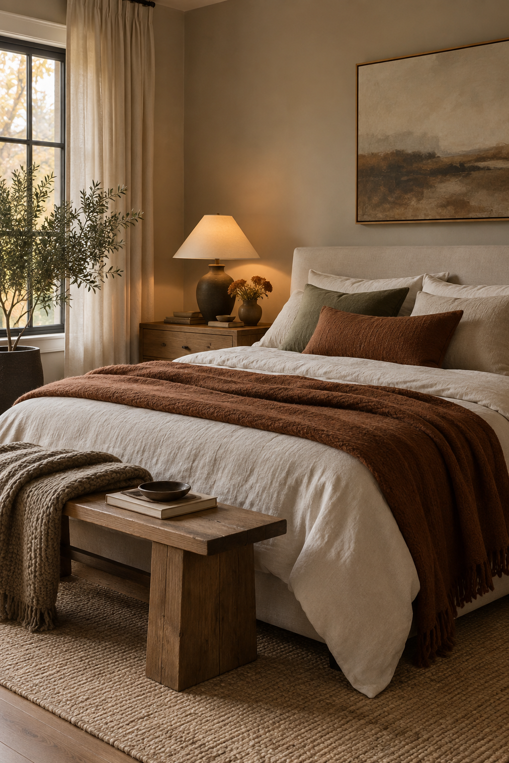 Warm minimalist autumn bedroom