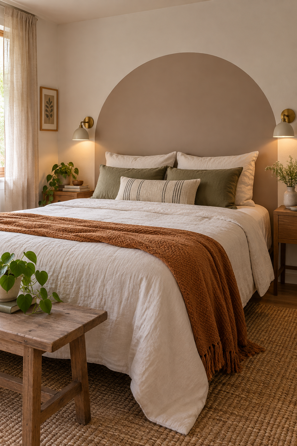 A budget bedroom with a simple wall-mounted headboard alternative