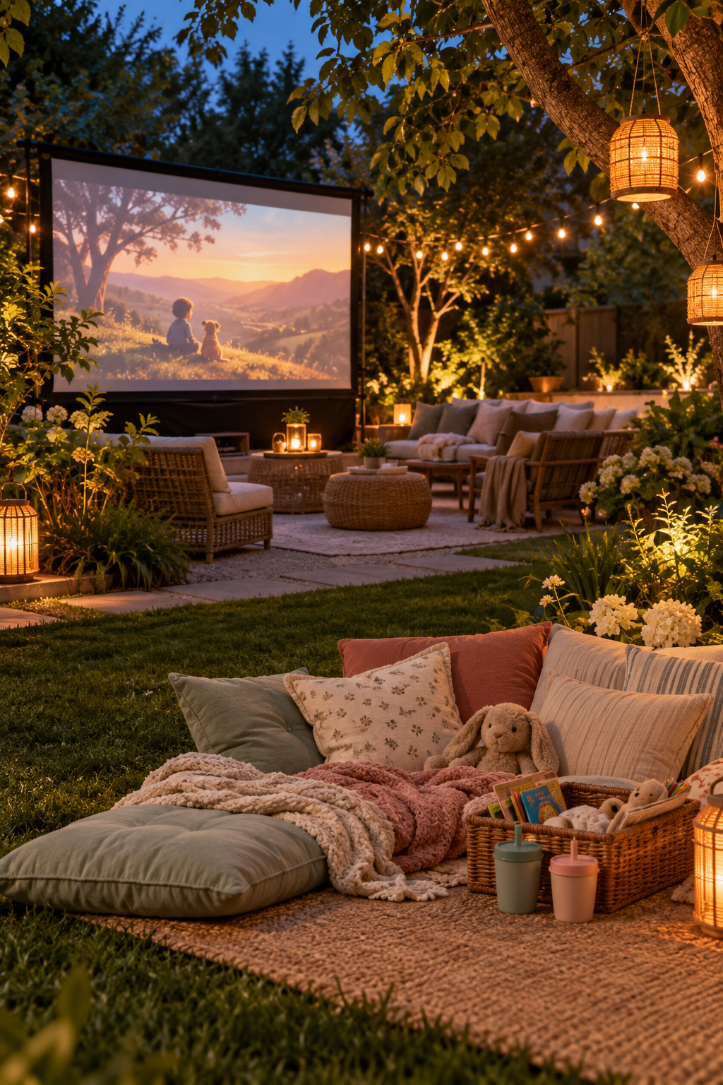 Create a Quiet Kids Lounge for a magical garden movie night