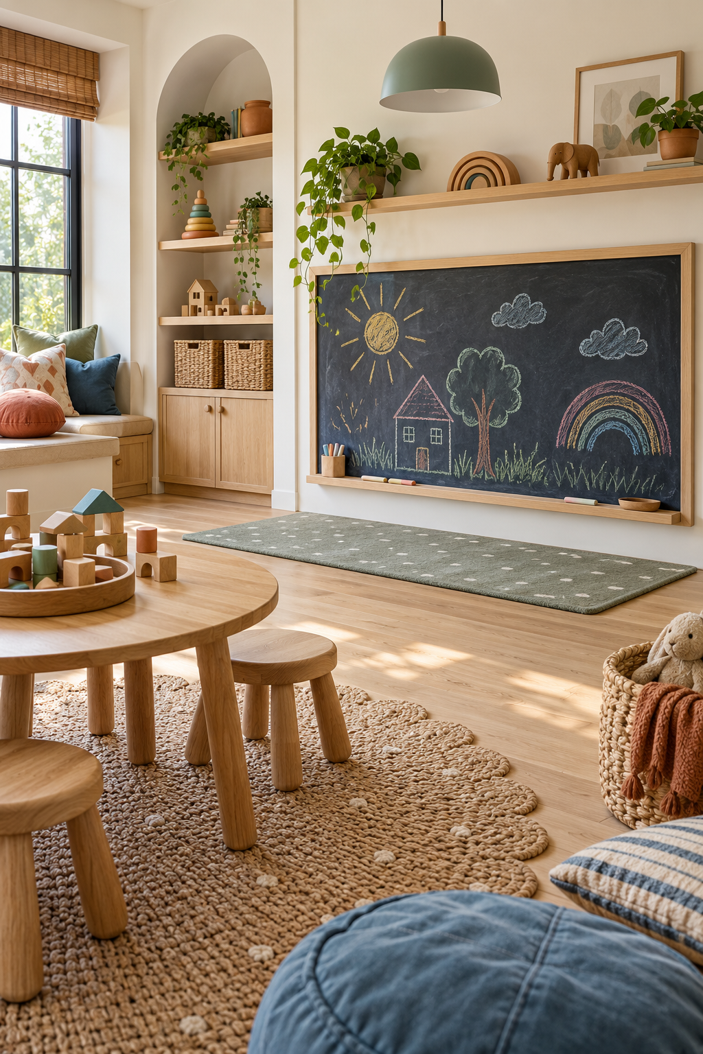 Add a Chalkboard Creativity Wall in a stylish screen-free playroom