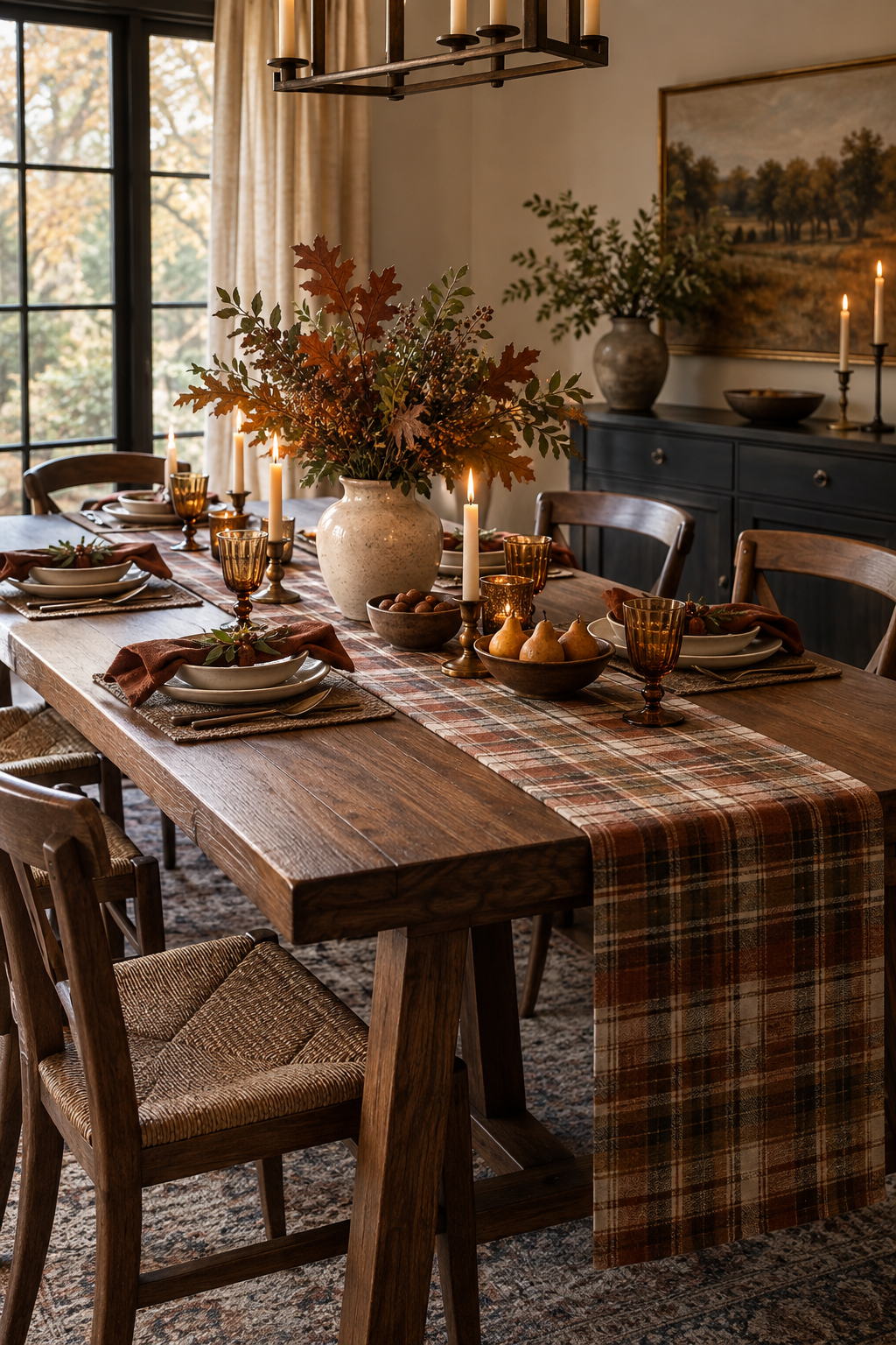 Plaid runner on a simple autumn table