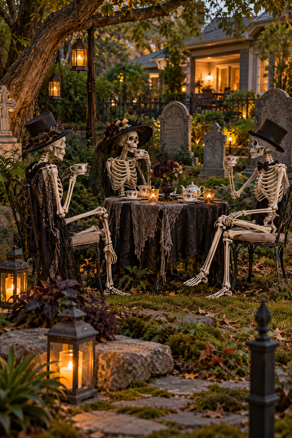 Build a Cemetery Tea Party styled as skeleton yard display ideas