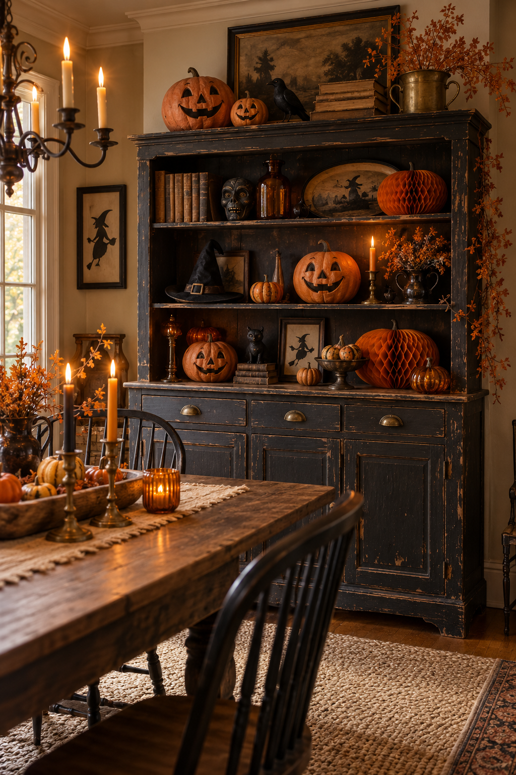 Style a Rustic Pumpkin Cupboard styled as vintage Halloween decor ideas