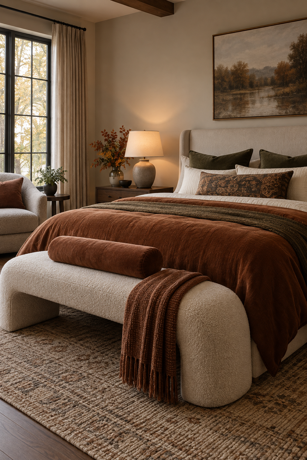 Modern fall bedroom with soft curves