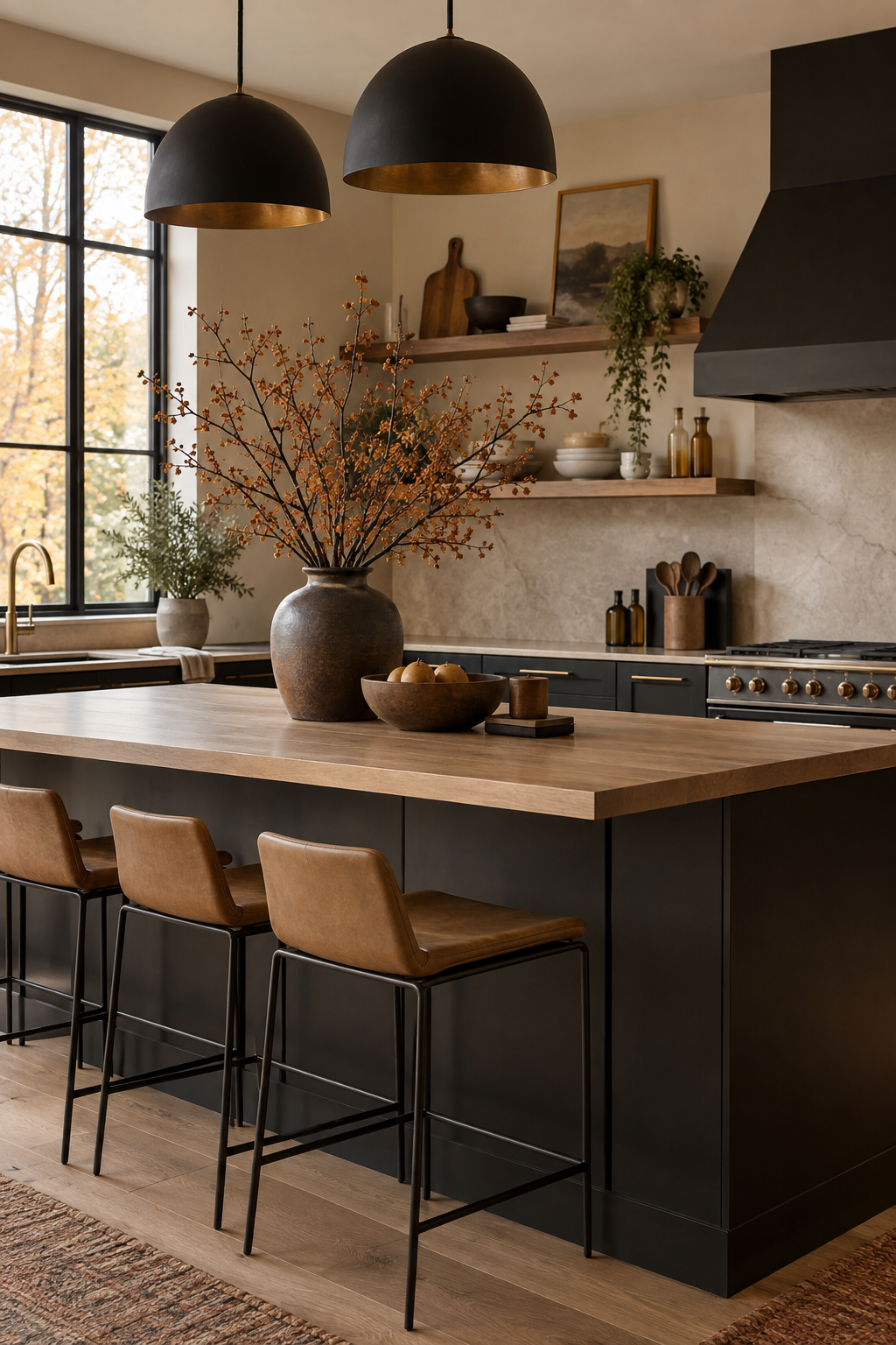 Modern black and camel autumn kitchen