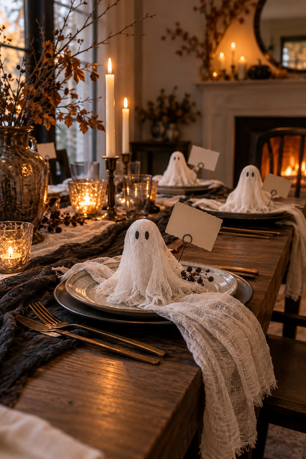 Create Tiny Ghost Place Cards styled as DIY ghost decor ideas