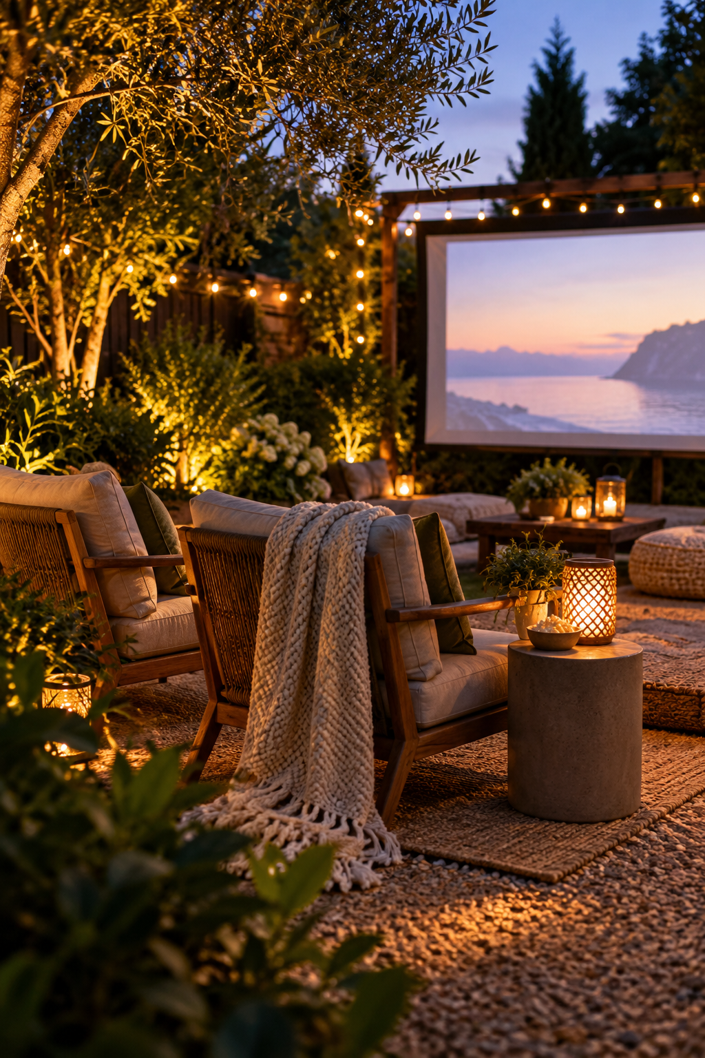 Make a Romantic Two-Person Corner for a magical garden movie night