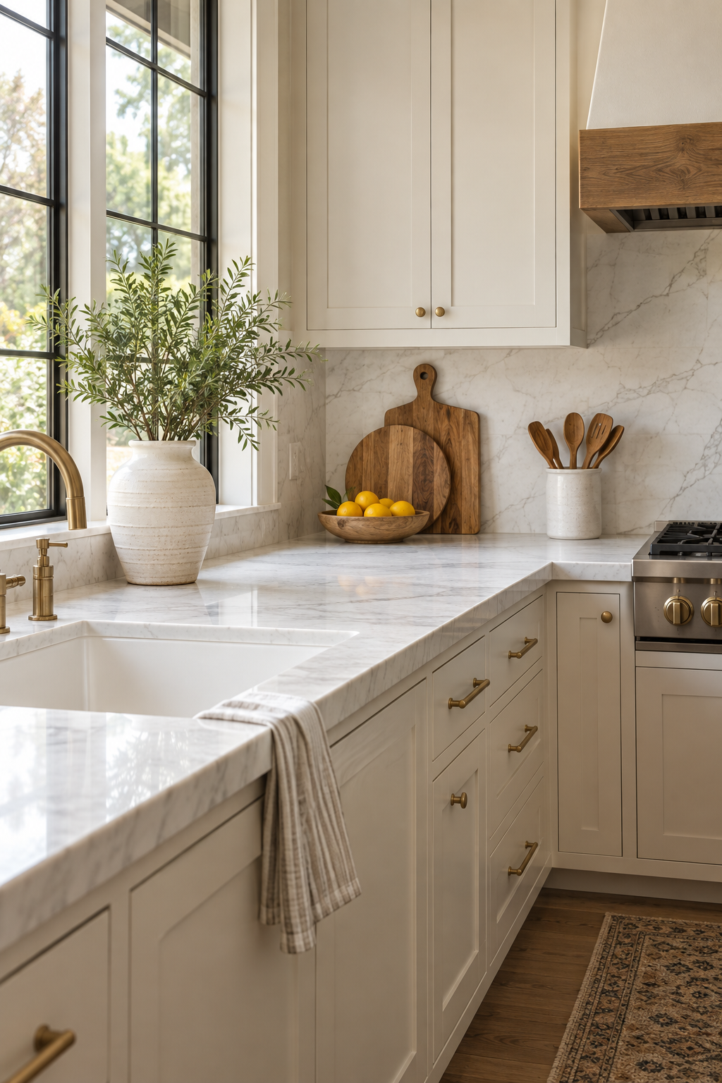 Use Warm Wood against White Stone