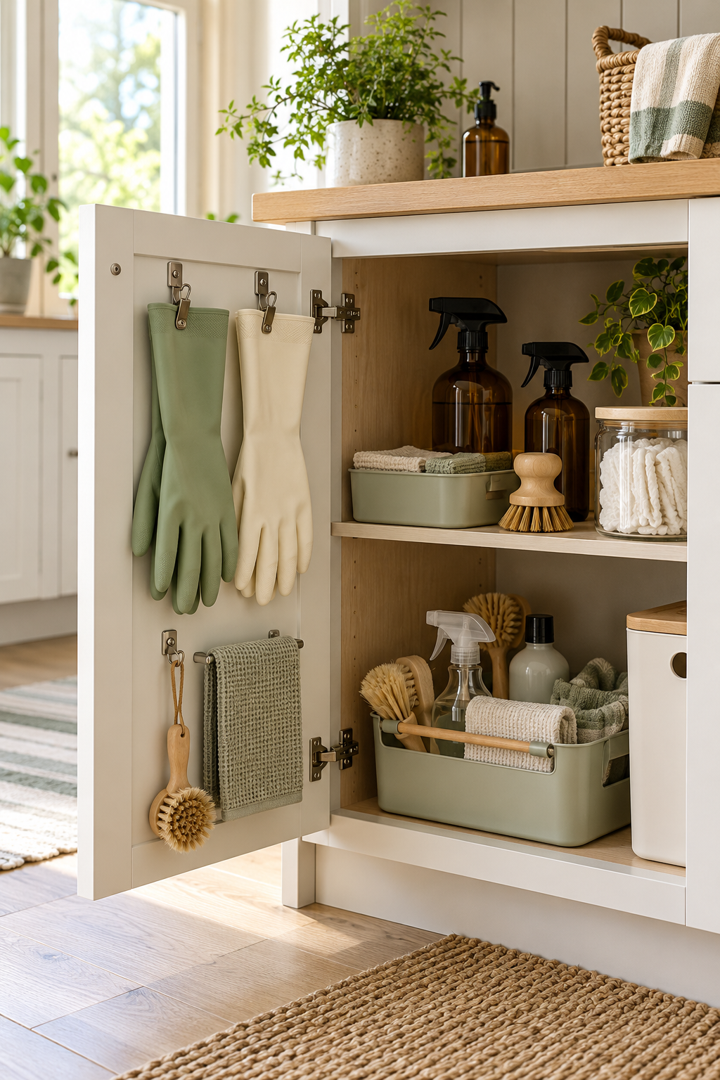 Keep Gloves Easy to Reach in an organized naturally minded cleaning station