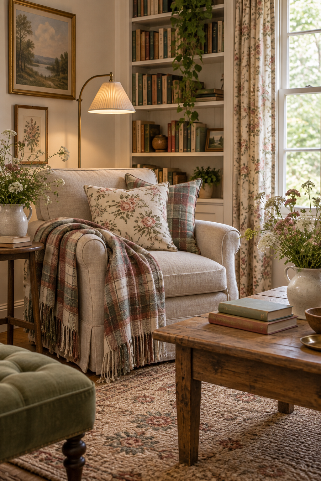 Use Soft Plaid and Floral Textiles