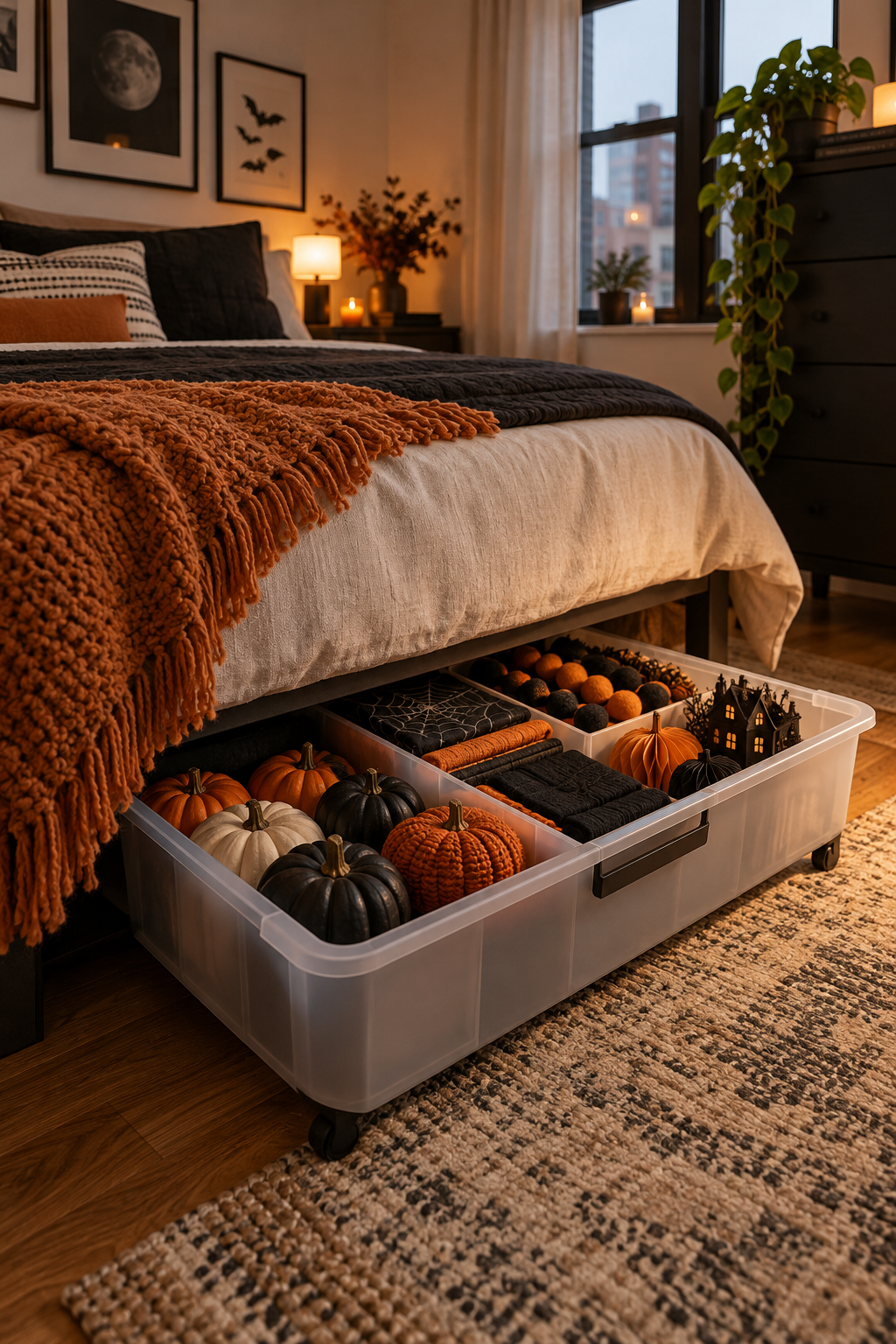 Create Under-Bed Prop Storage styled as Halloween apartment decor ideas