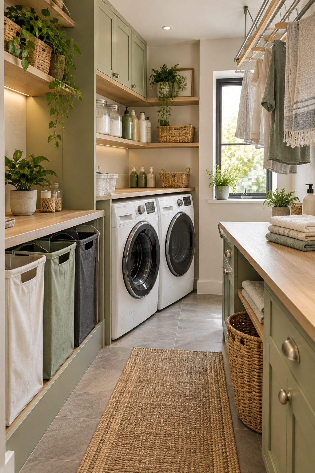 Create Separate Zones for Each Laundry Step in a compact organized laundry room