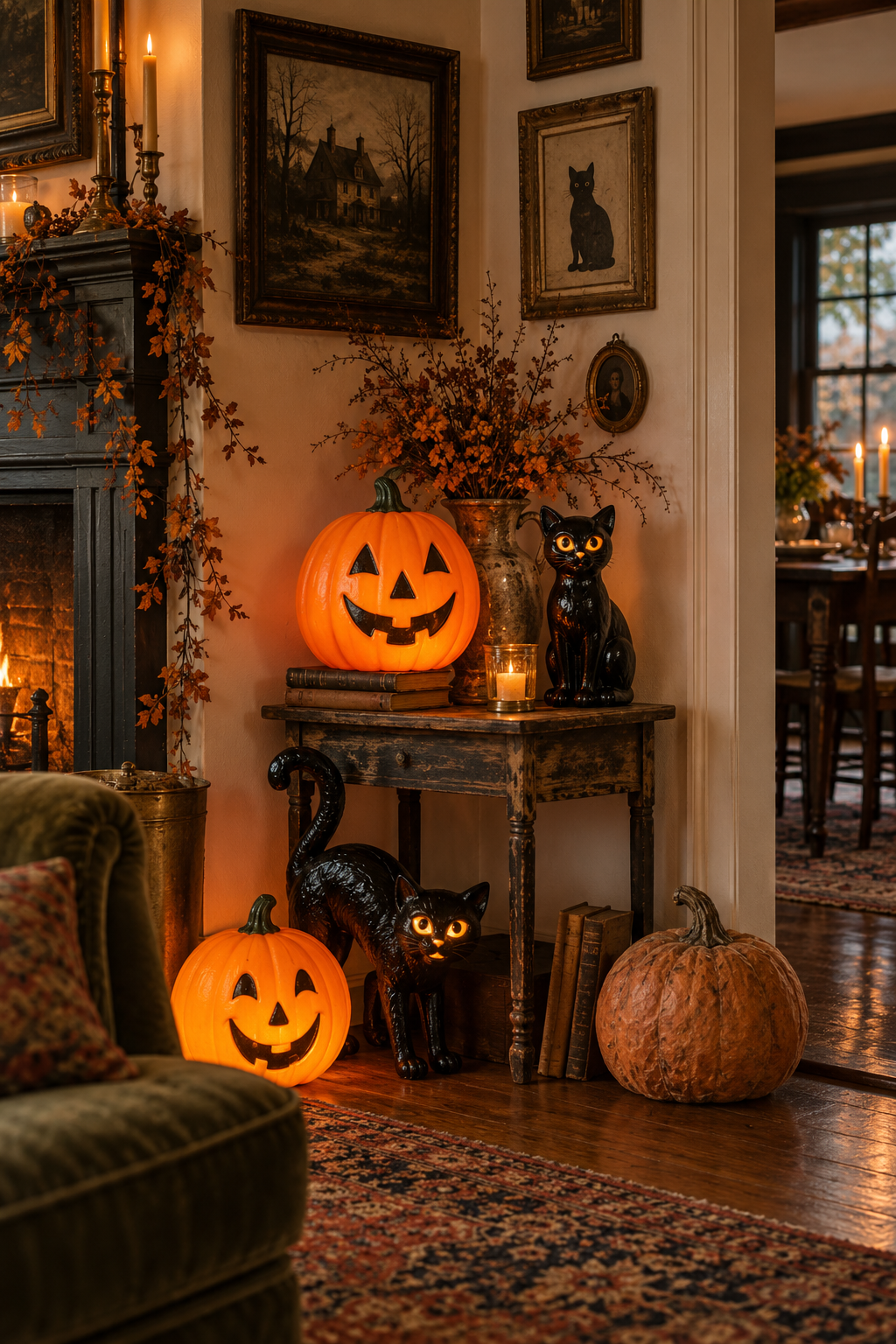 Use Retro Blow-Mold Accents styled as vintage Halloween decor ideas