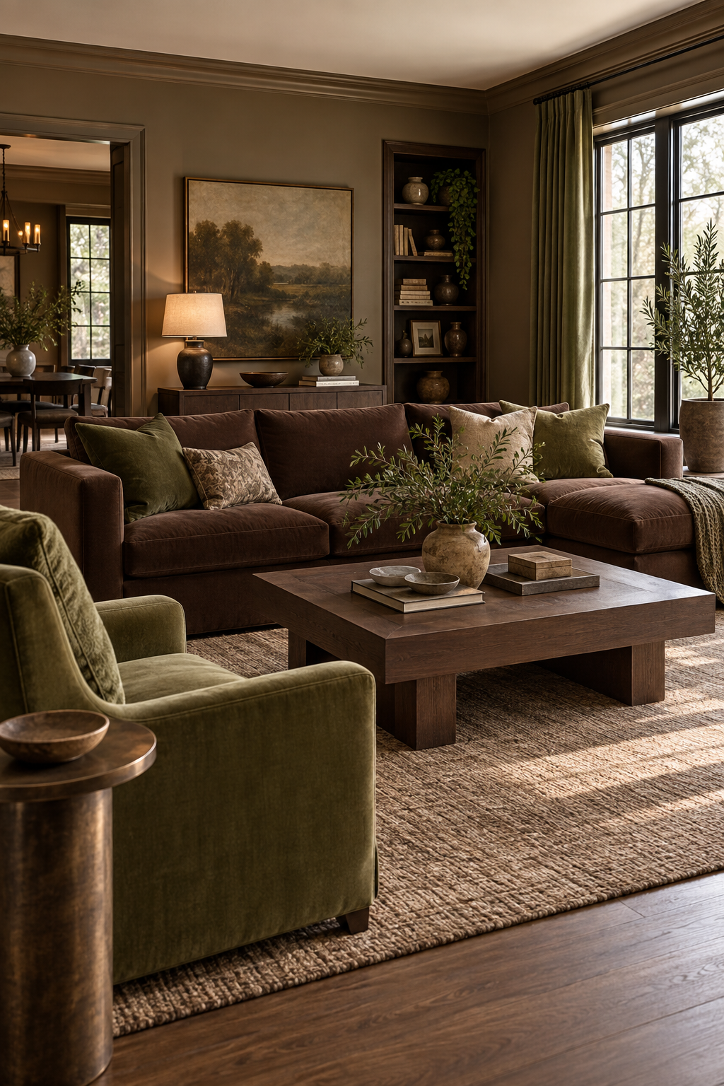 Pair Brown with Muted Olive Green