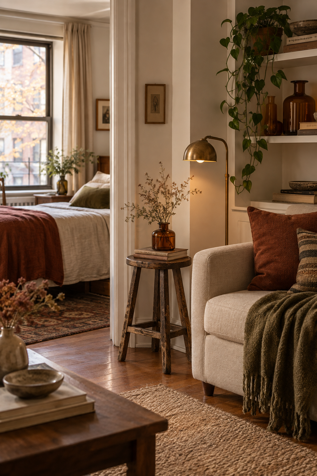 Warm low pile rug in a small fall living room