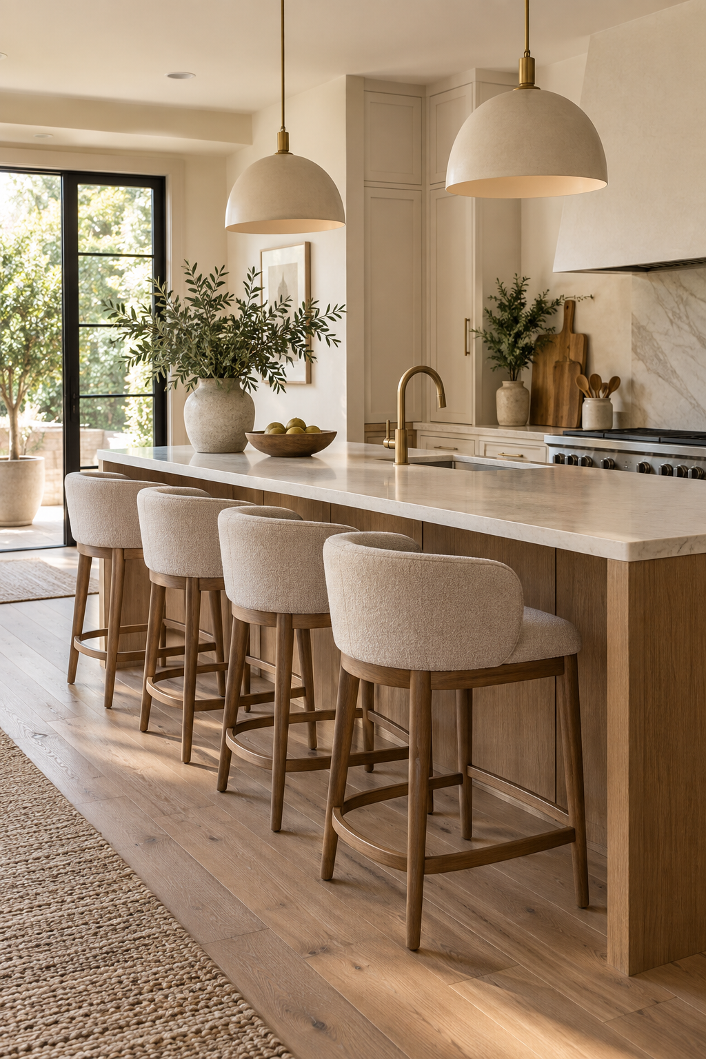 Use Curved Kitchen Stools at a Straight Island