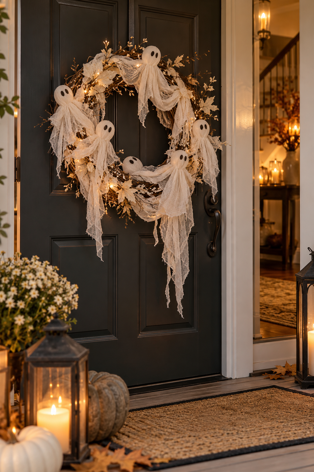 Make a Ghost Wreath for the Door styled as DIY ghost decor ideas