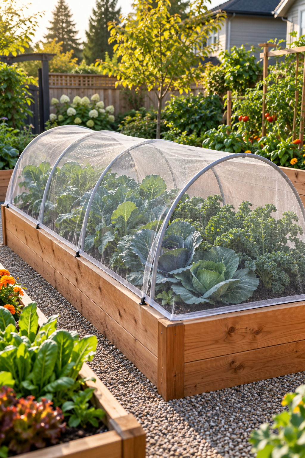 Protect Crops with an Insect-Mesh Tunnel in a small backyard garden