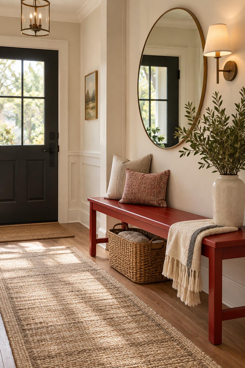 Energize the Entryway with a Red Bench