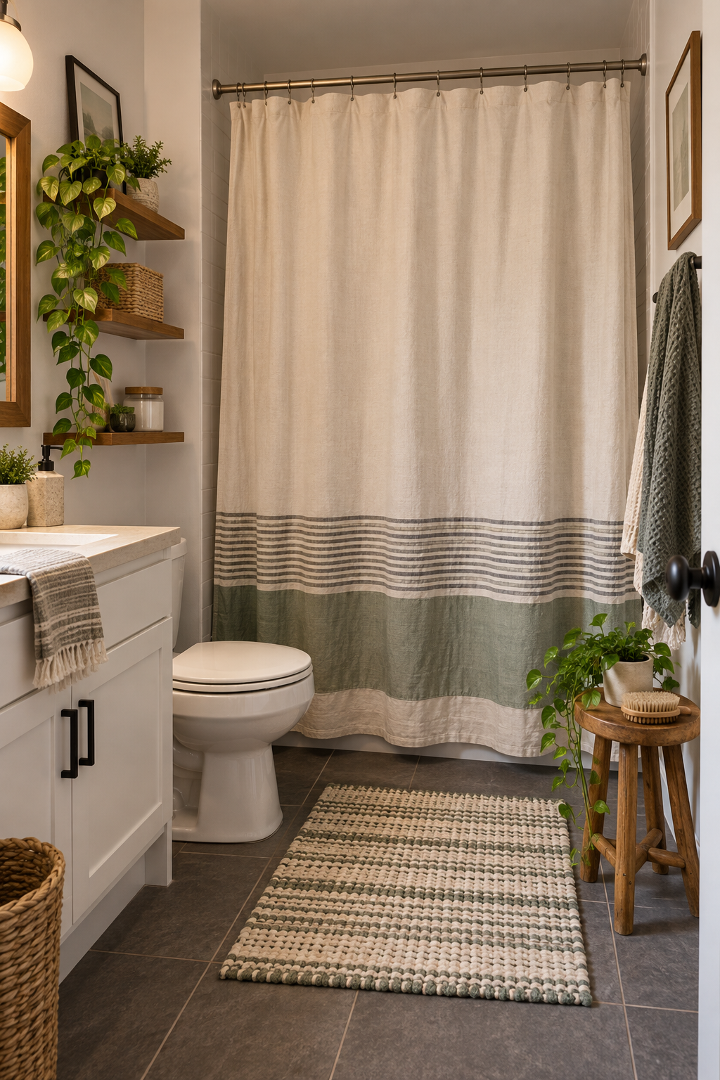 Refresh the Bathroom with a Fabric Shower Curtain
