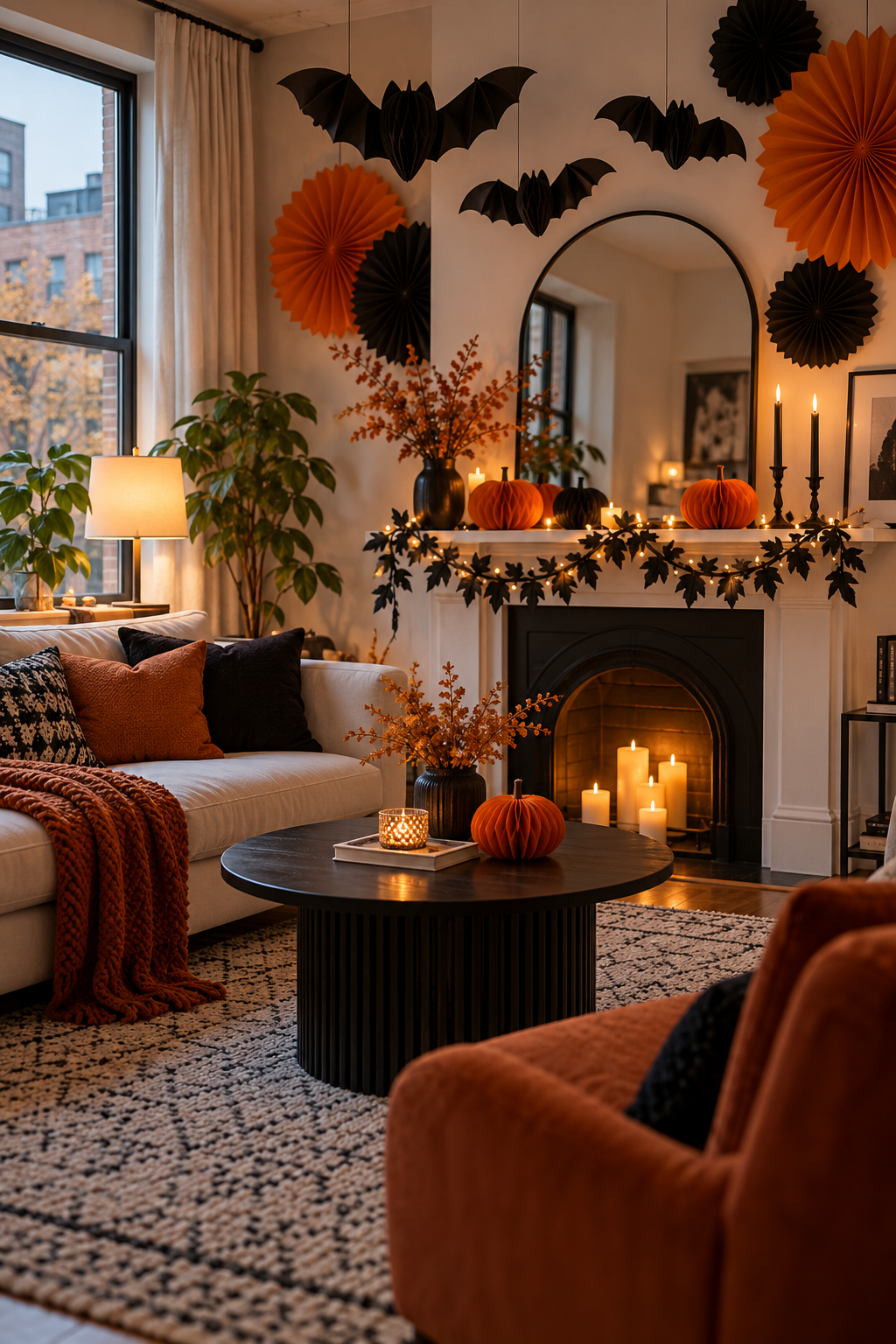 Use Fold-Flat Paper Decorations styled as Halloween apartment decor ideas