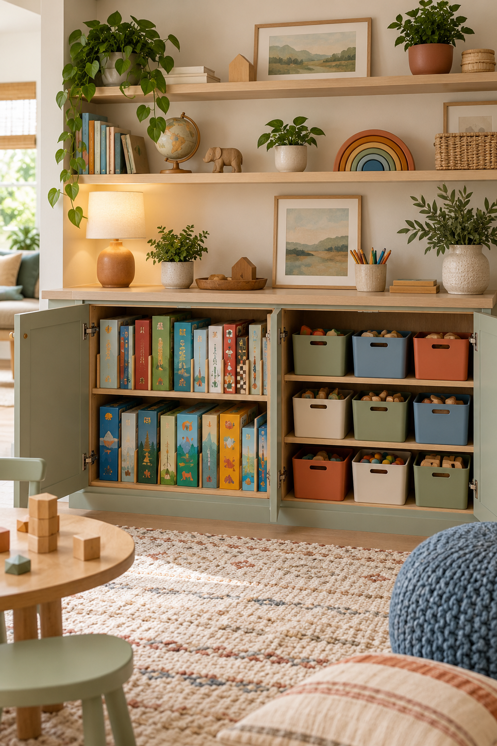 Create a Board-Game Cabinet in a stylish screen-free playroom