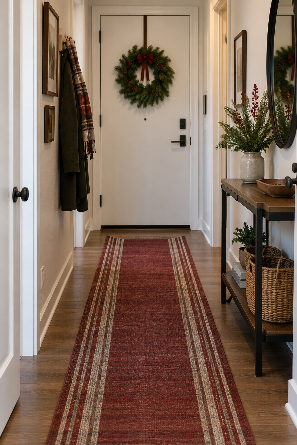 Use a Christmas rug runner in a small apartment