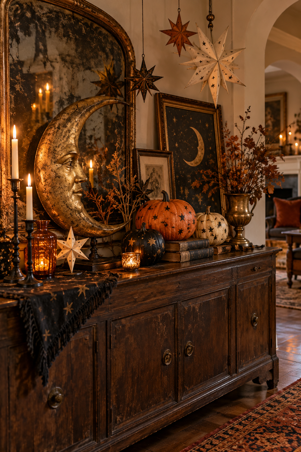 Build a Moon-and-Stars Vignette styled as vintage Halloween decor ideas