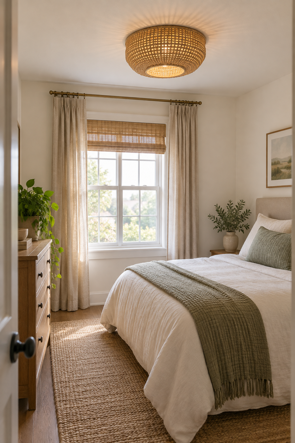 Add a Woven Flush-Mount Look to a Small Room