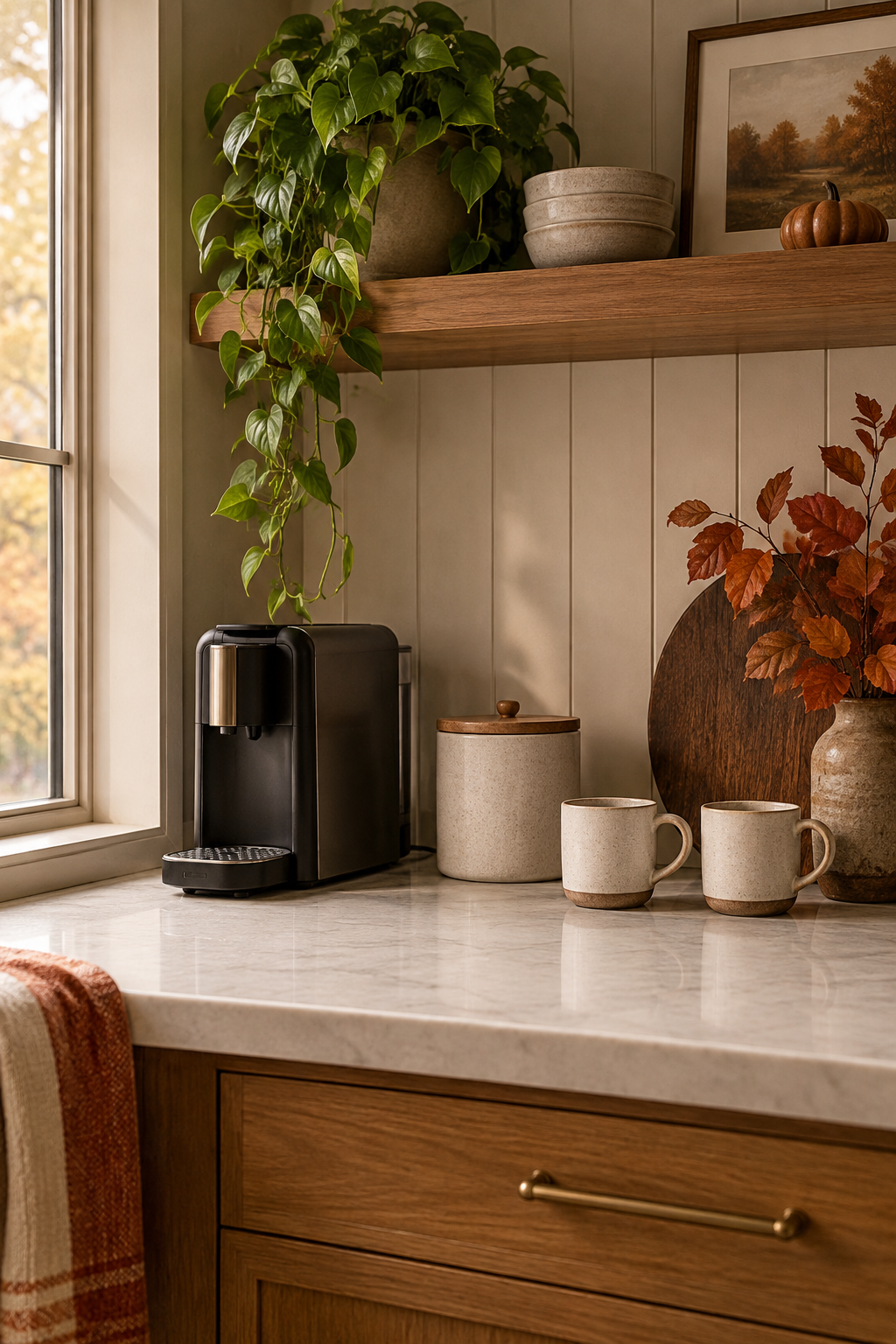 Warm minimalist fall coffee station