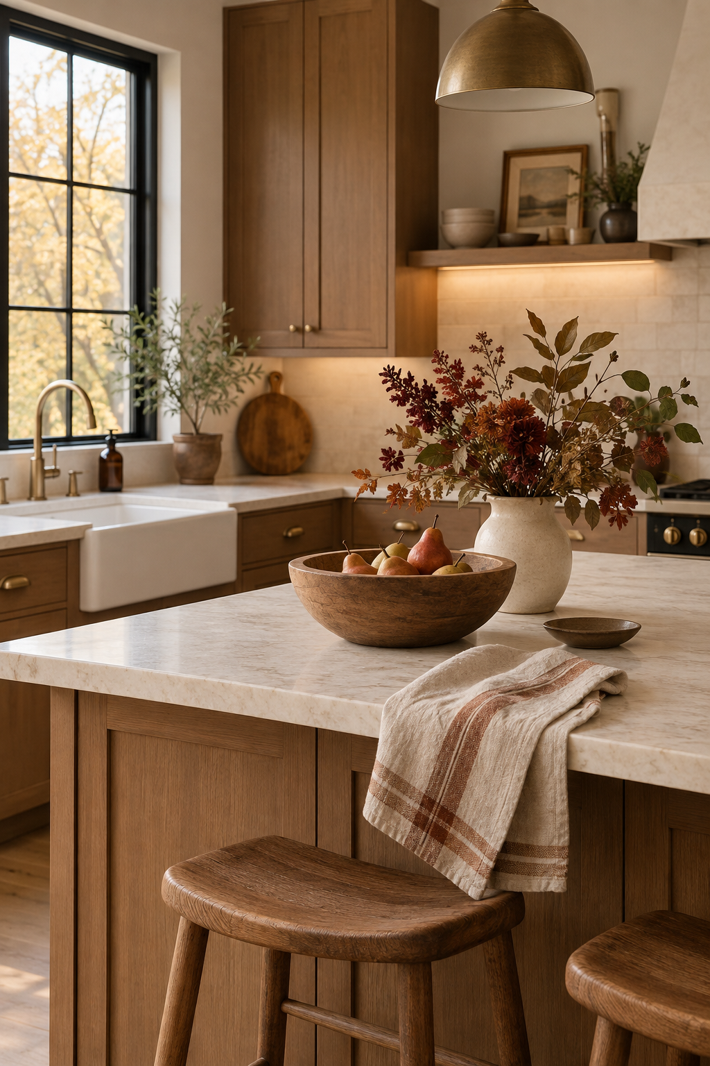 Warm minimalist autumn kitchen