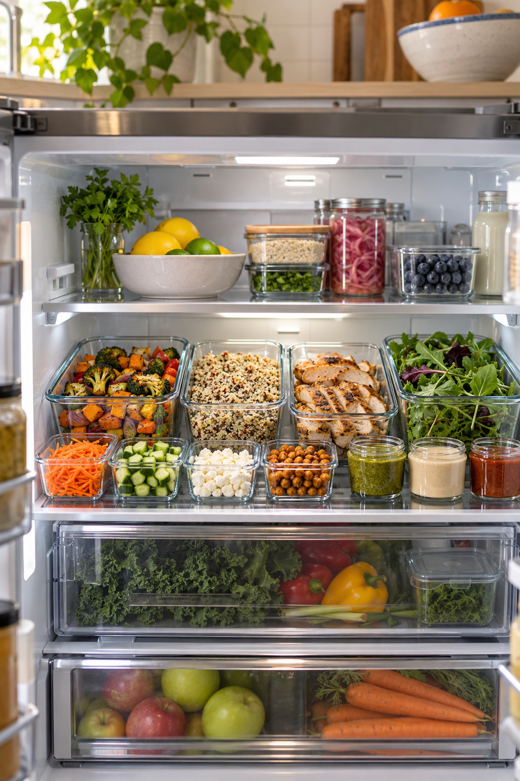 Add a Meal-Prep Shelf in a clean organized refrigerator