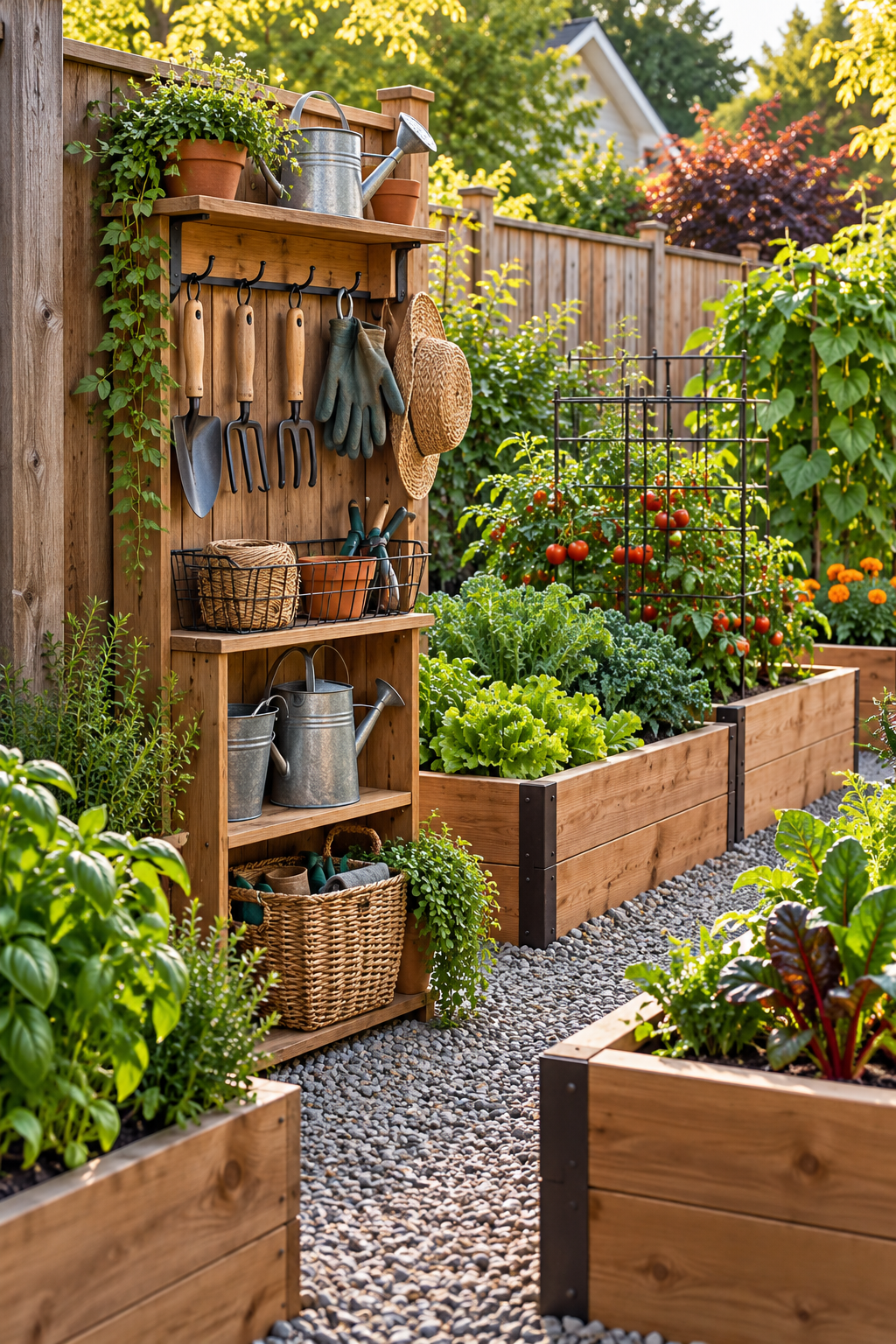 Build a Narrow Garden Tool Station in a small backyard garden