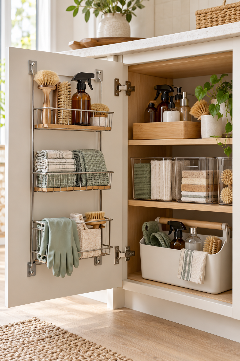 Add a Door-Mounted Organizer in an organized naturally minded cleaning station
