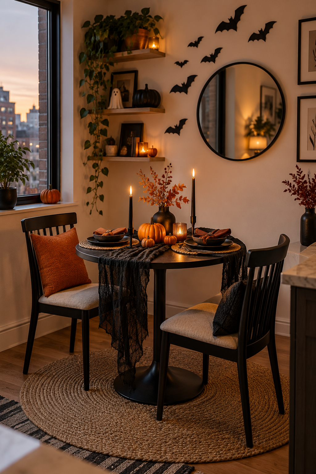 Style a Small Dining Nook styled as Halloween apartment decor ideas