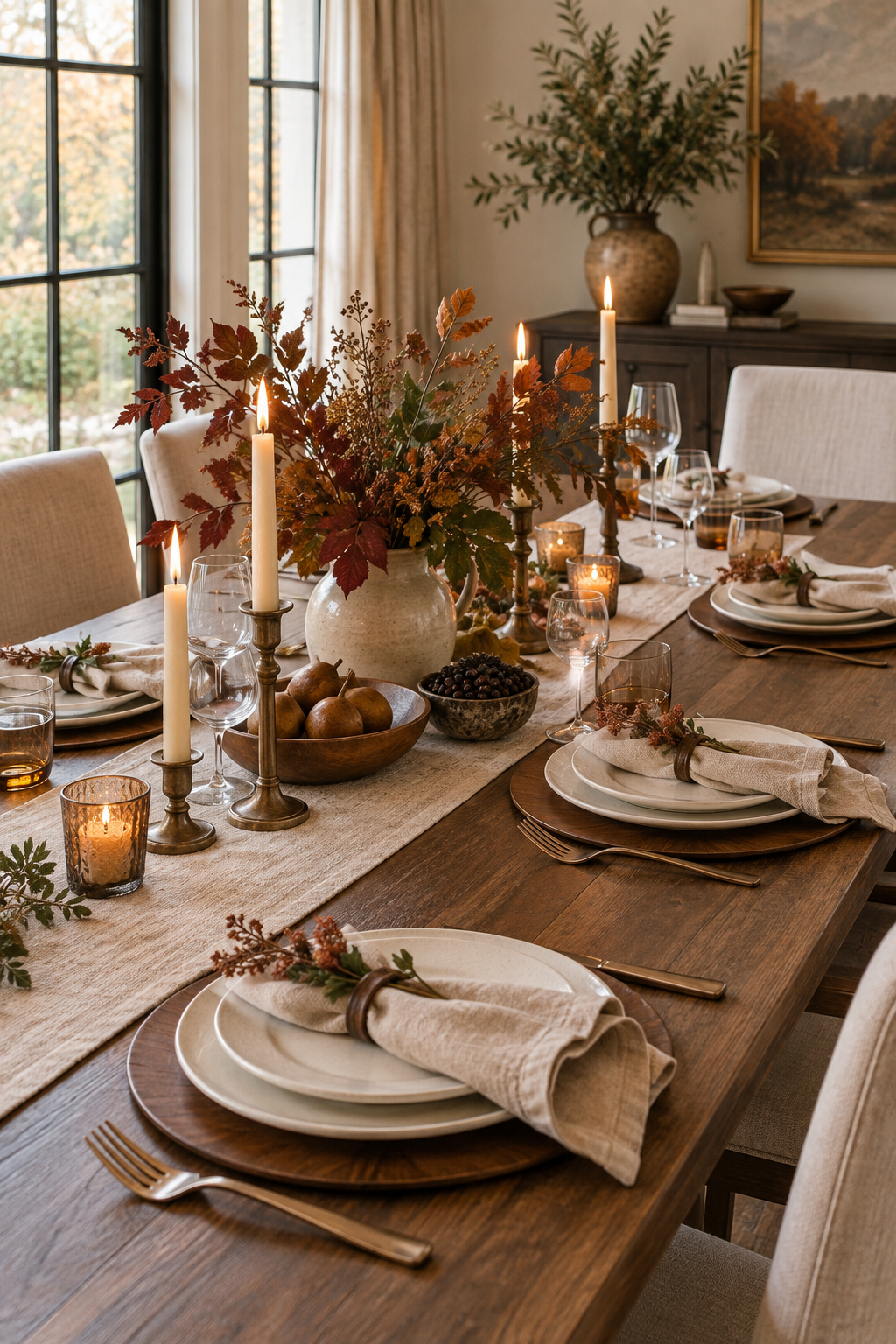 Wood chargers beneath simple plates