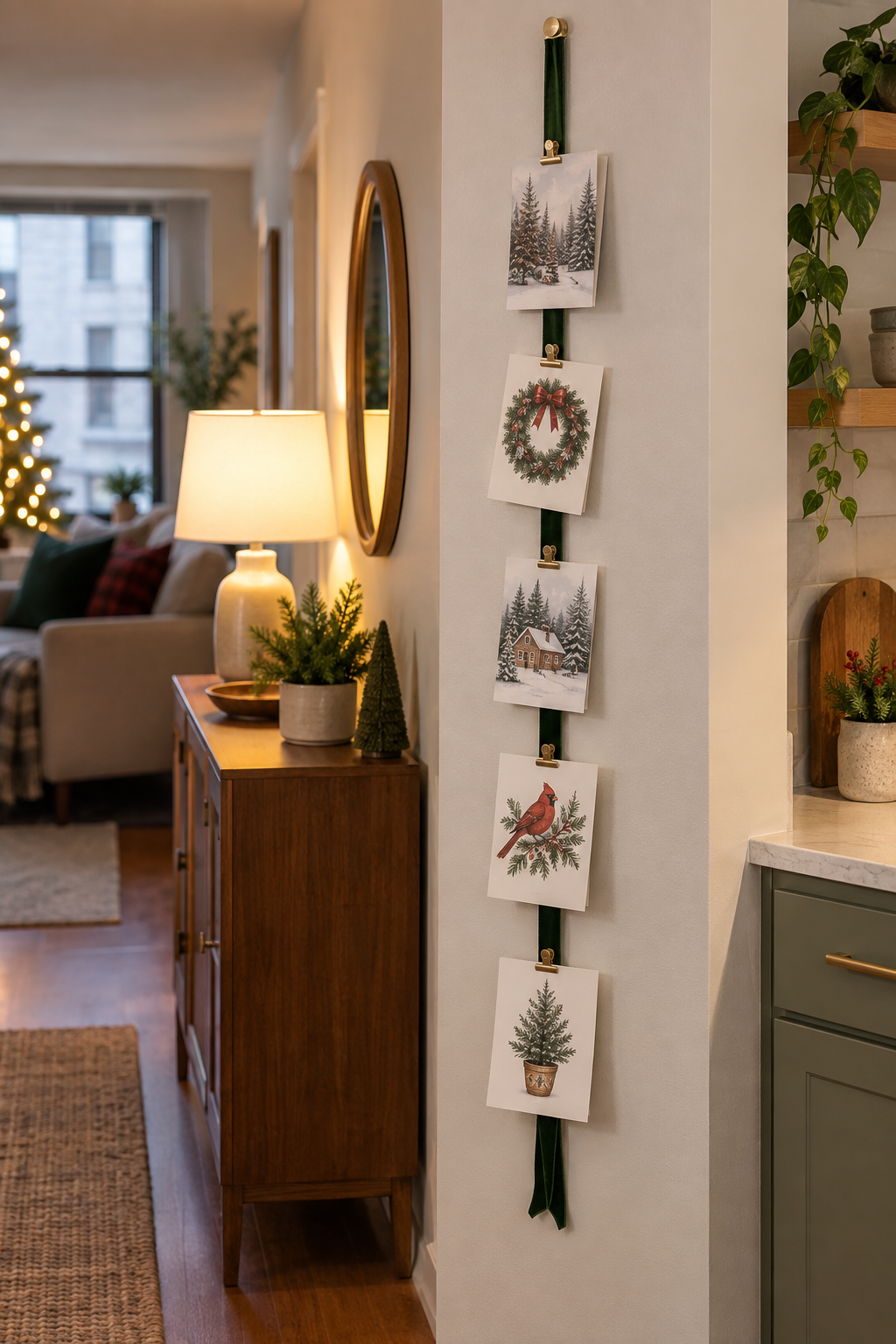 Display Christmas cards vertically in an apartment