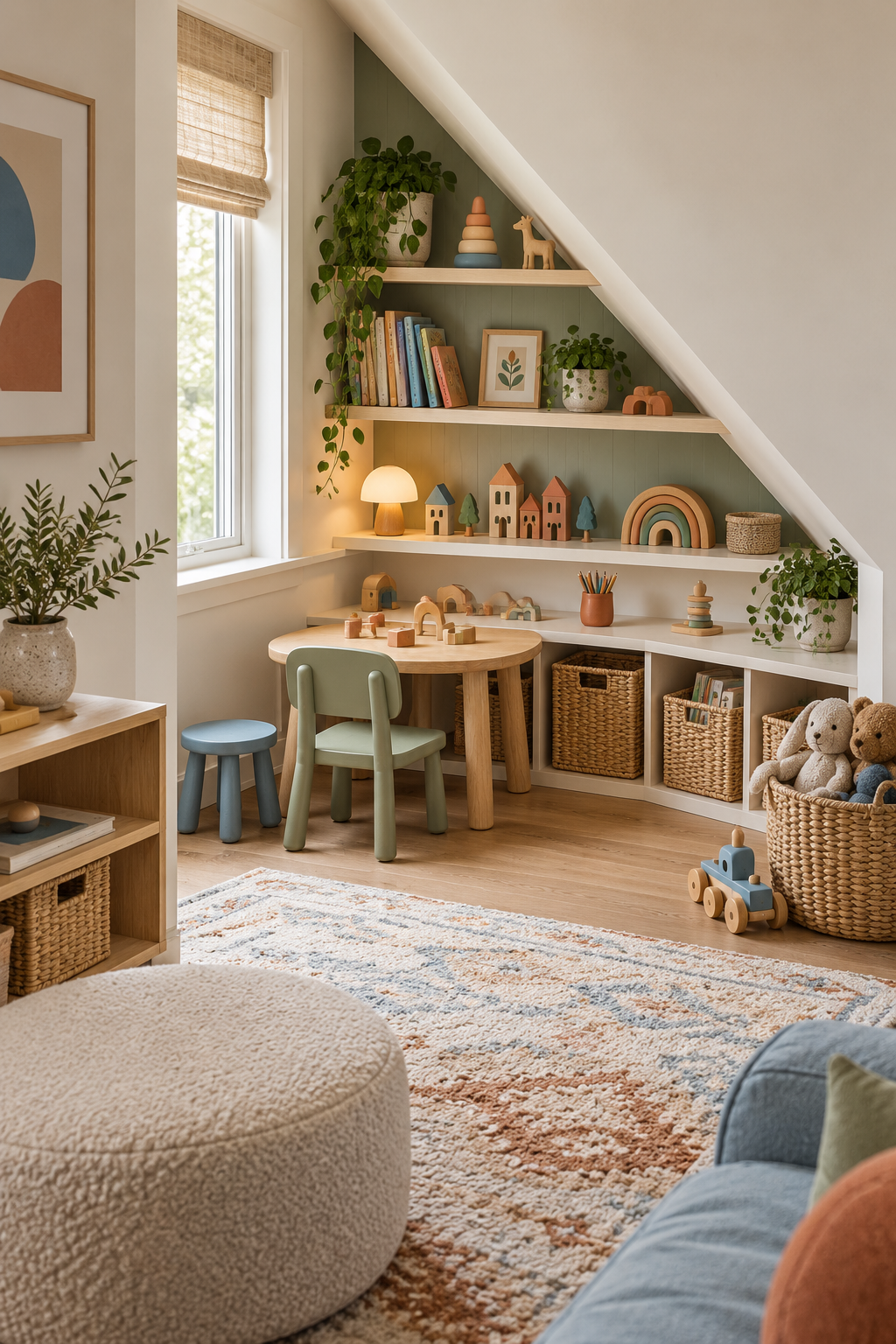 Turn an Awkward Corner into a Toy Nook in a stylish organized playroom