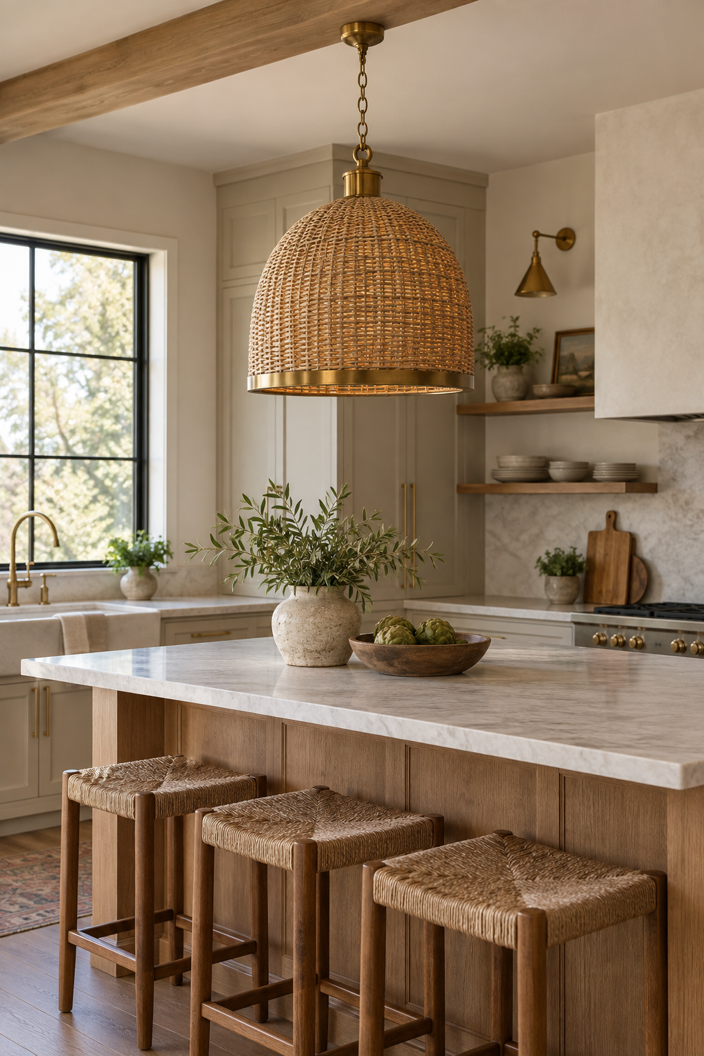 Combine Rattan with Aged Brass Details