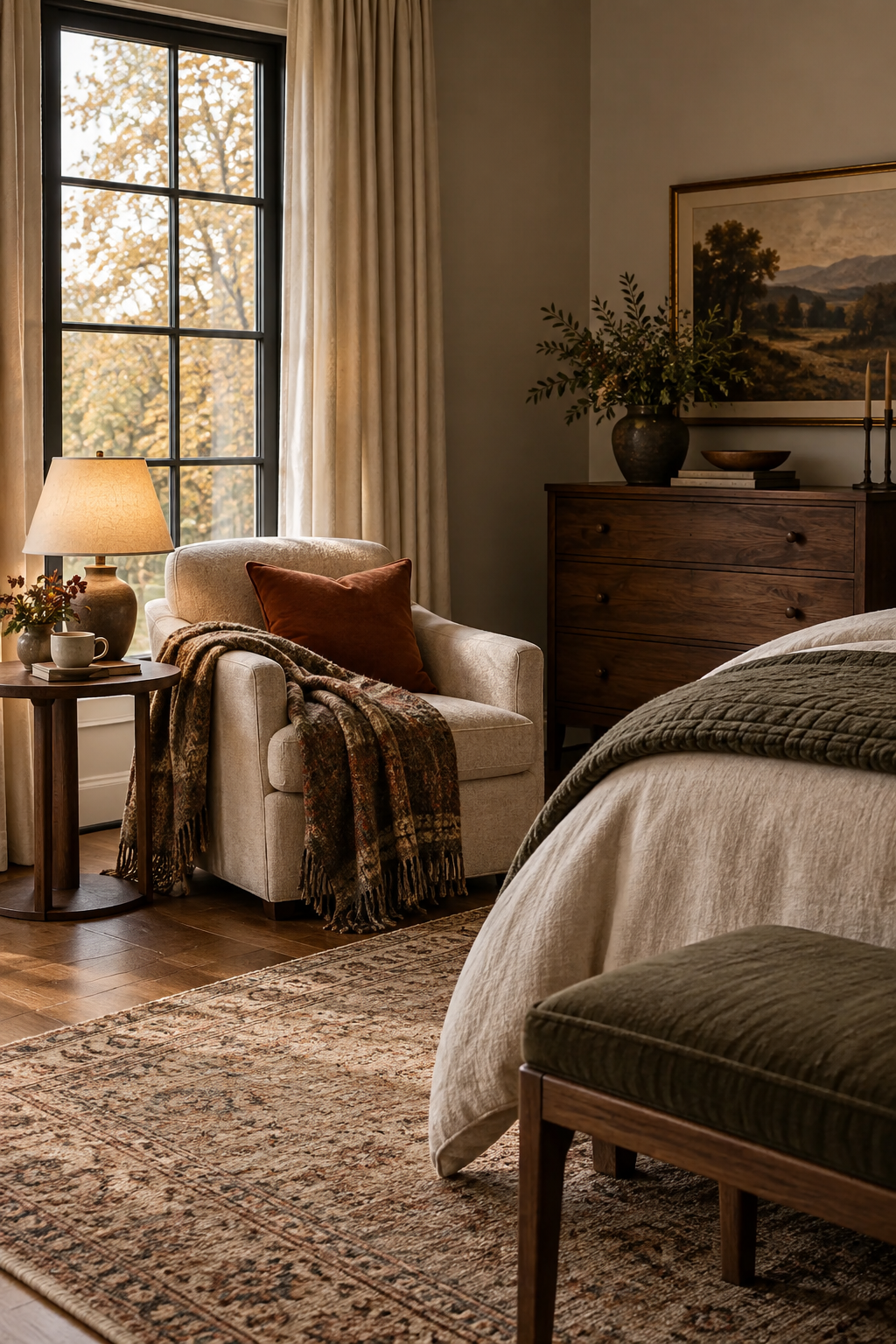 Fall bedroom reading corner