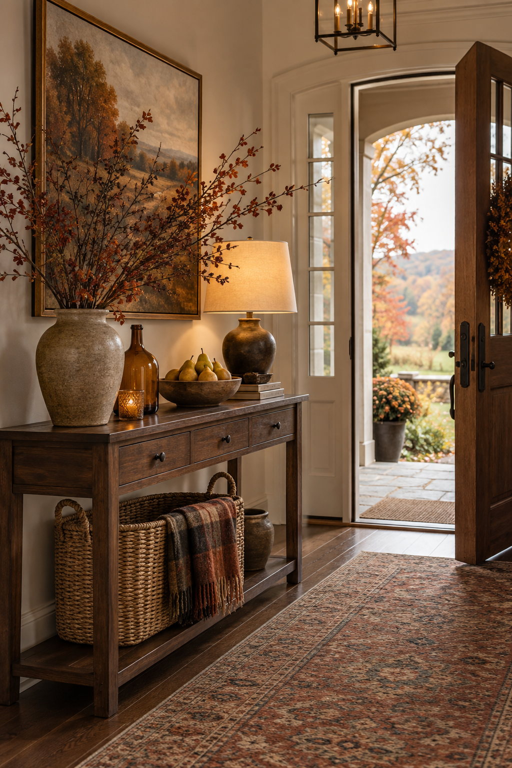 No pumpkin fall entryway decor