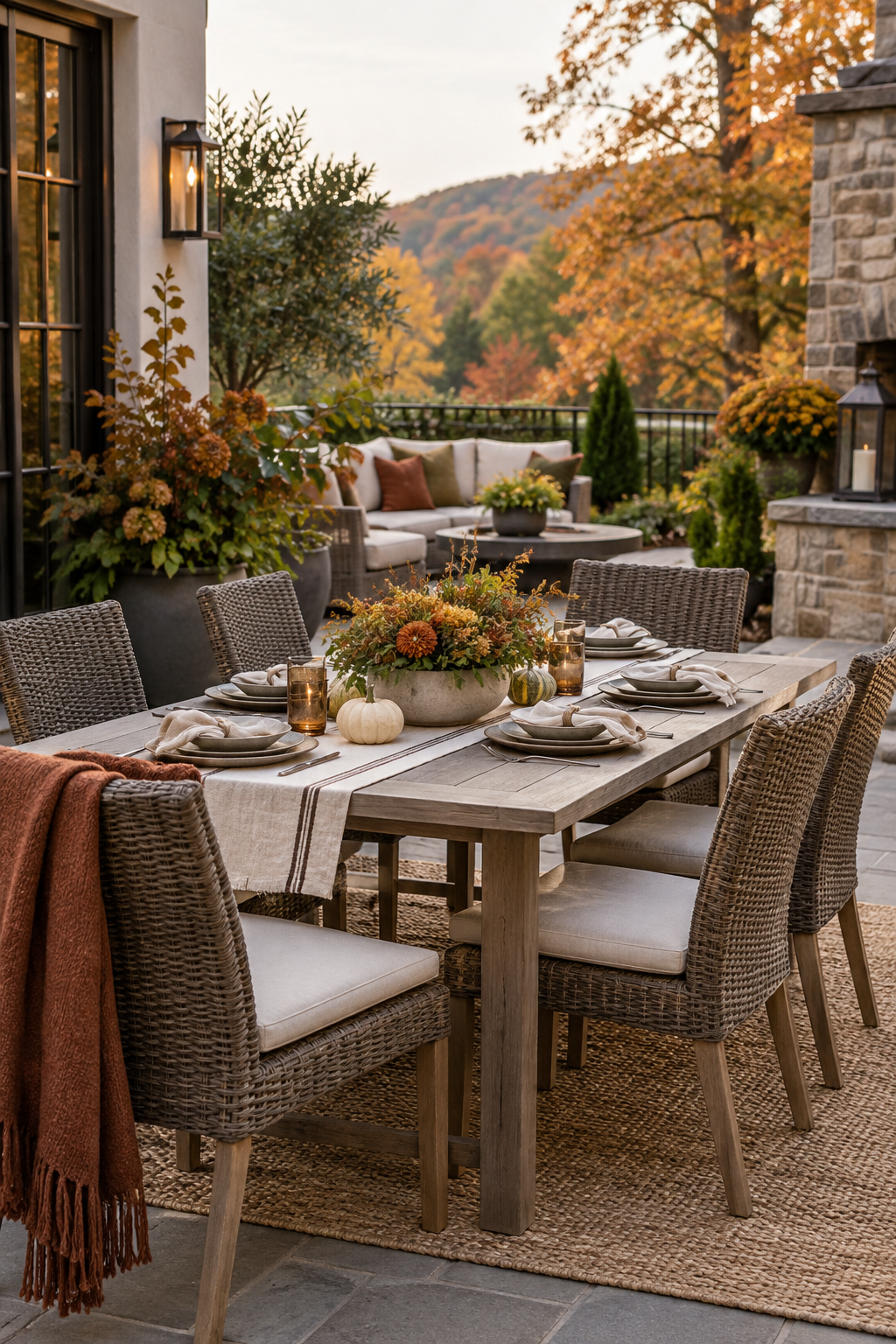 Outdoor fall patio dining area