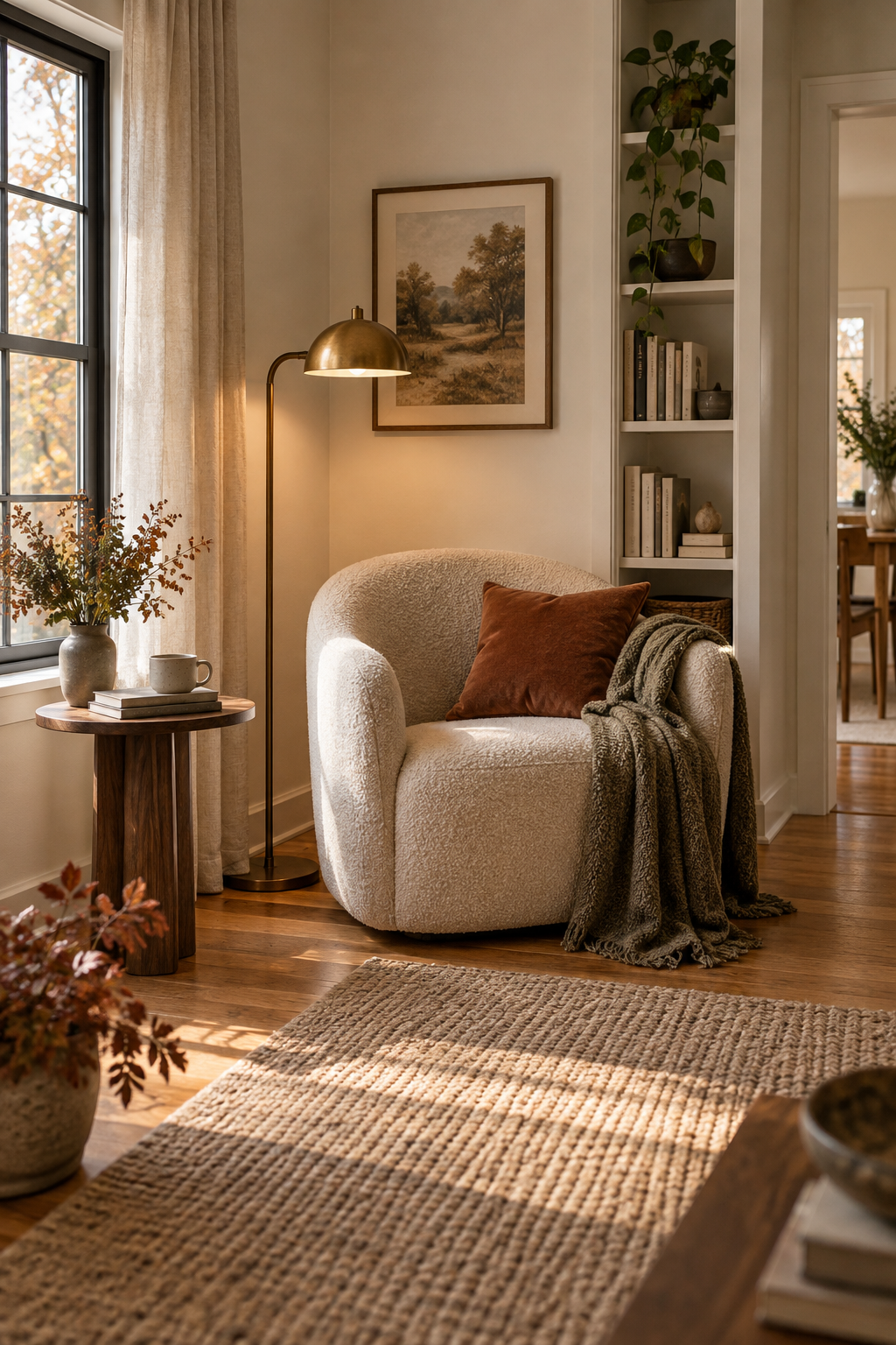 Warm minimalist fall reading nook