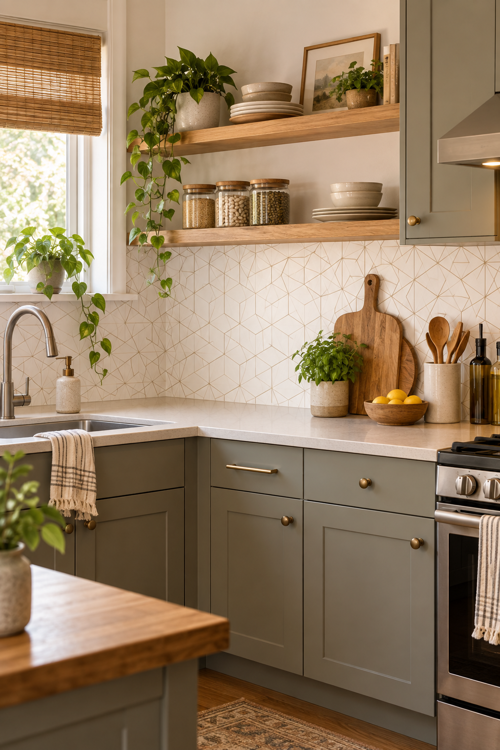 A renter-friendly kitchen with a subtle removable backsplash treatment